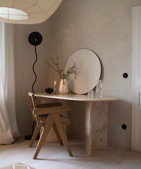 Kalklitir textured wall in a minimalist interior, demonstrating how lime paint creates a serene, natural atmosphere.