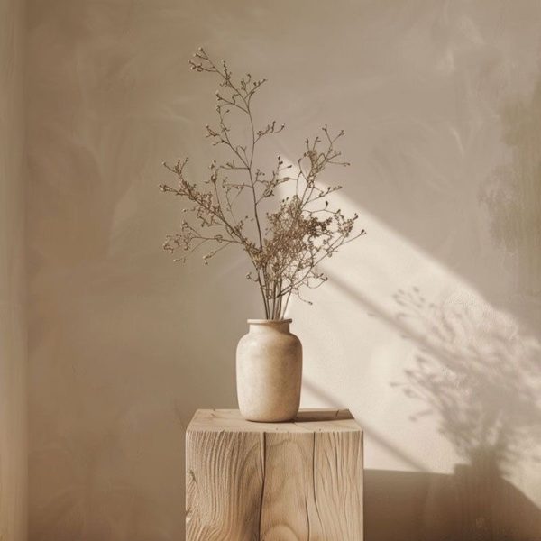 Kalklitir lime paint on a subtly textured wall in earthy tones, creating a warm, natural ambiance.