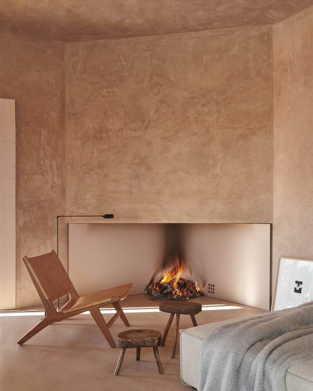 Natural lime mortar applied to a building interior.